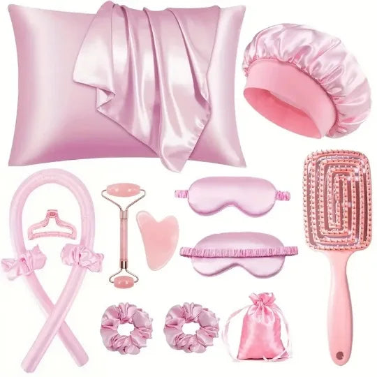 Overnight Heatless Curling Set – Satin Hair Styling Kit with Sleep Cap & Accessories
