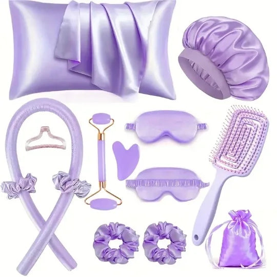 Overnight Heatless Curling Set – Satin Hair Styling Kit with Sleep Cap & Accessories