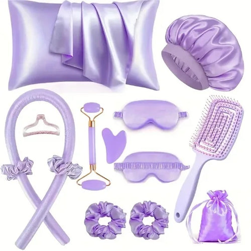 Overnight Heatless Curling Set – Satin Hair Styling Kit with Sleep Cap & Accessories